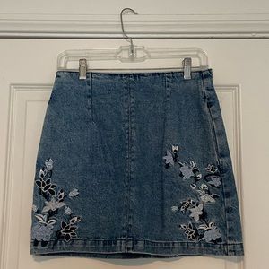topshop denim mini skirt with flower embroidery